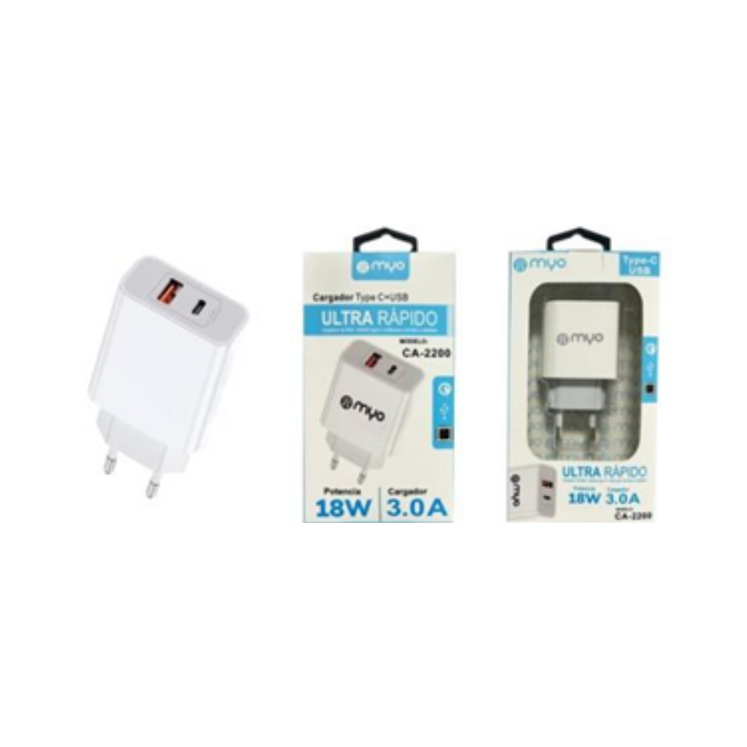 Cargador doble tipo C+USB 3A 18W