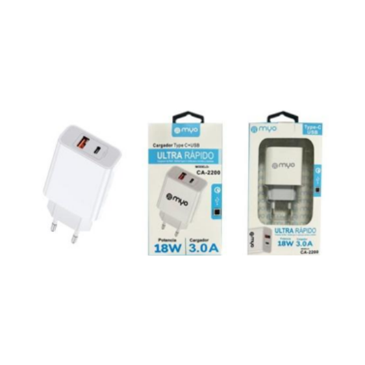 Cargador doble tipo C+USB 3A 18W