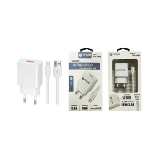 Cargador USB+Cable micro USB 3A 18W