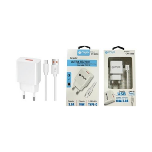 Cargador USB+Cable tipo C 3A 18W