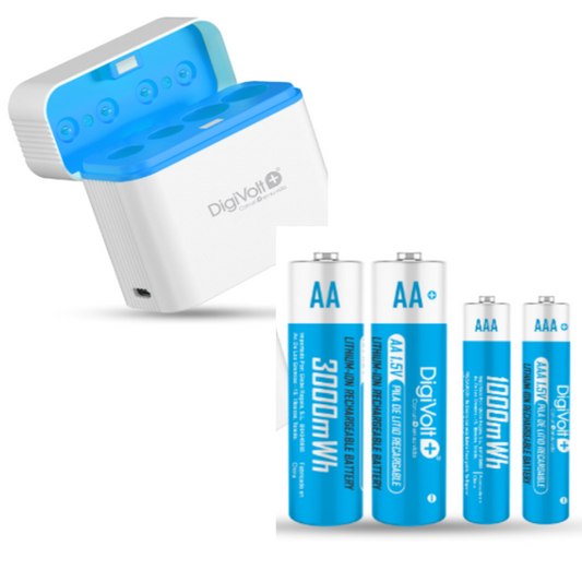 Pilas de litio recargables con estuche para almacenamiento y carga